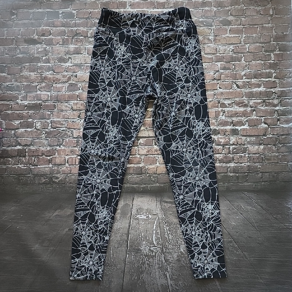 LuLaRoe Girls' Black Leggings with White Spiderweb Print - Tween